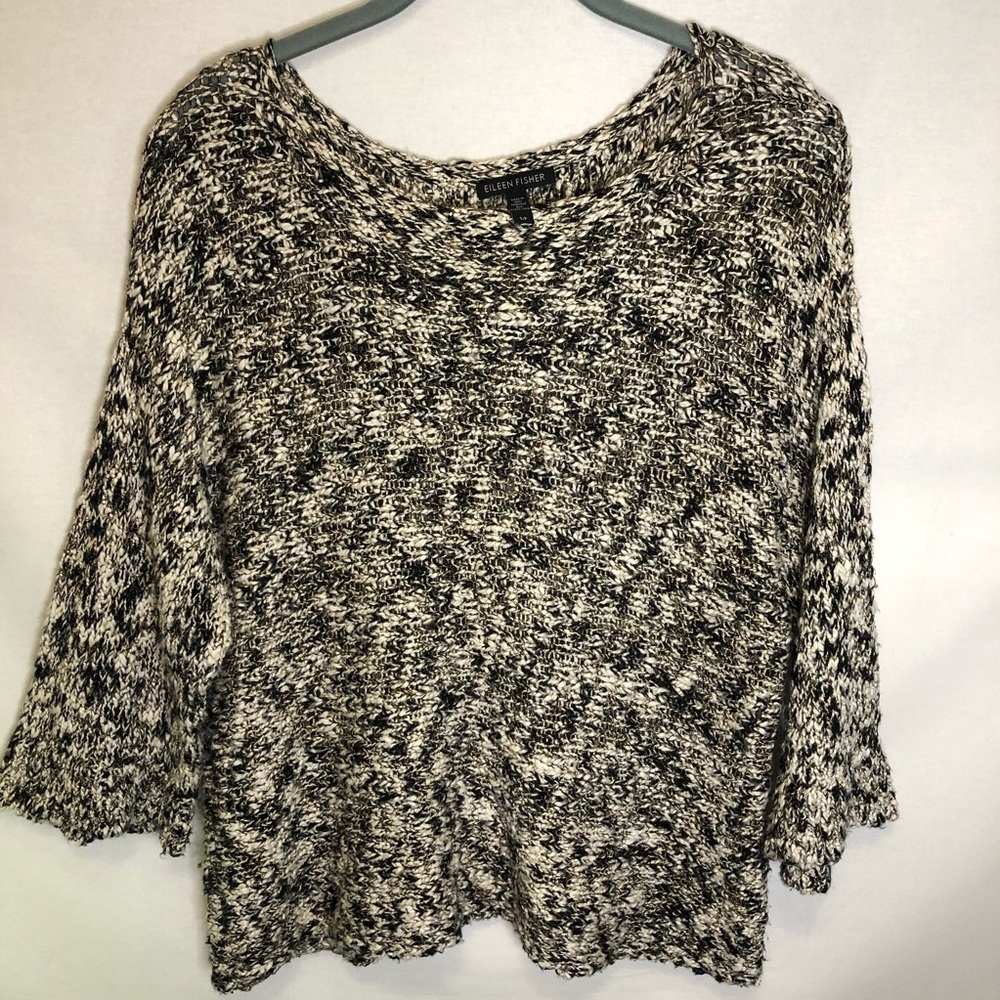 Eileen Fisher black and white 3/4 sleeve sweater